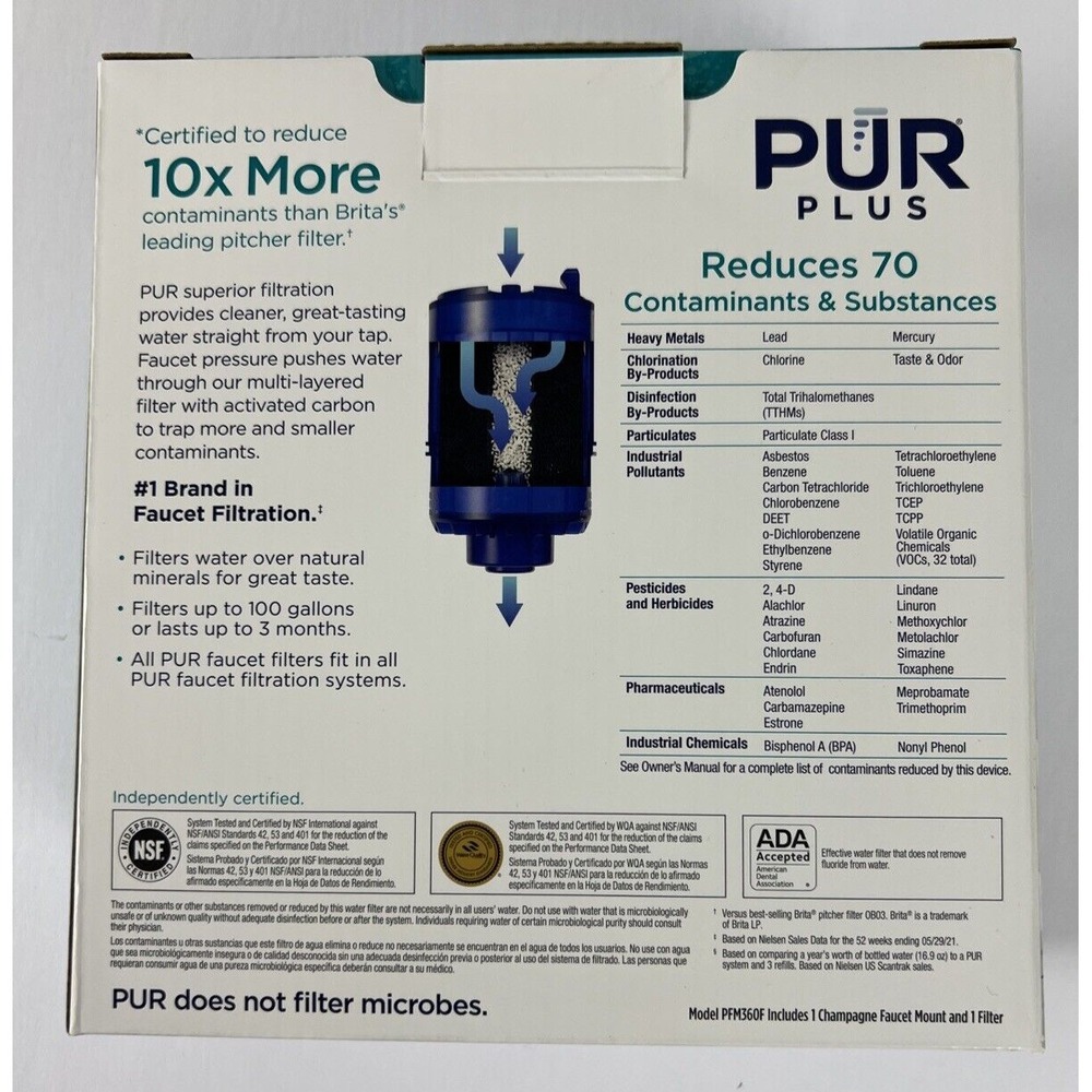 PUR Plus Faucet Filtration System Max Ion Filter Technology Champagne Finish C25 - Picture 2 of 13